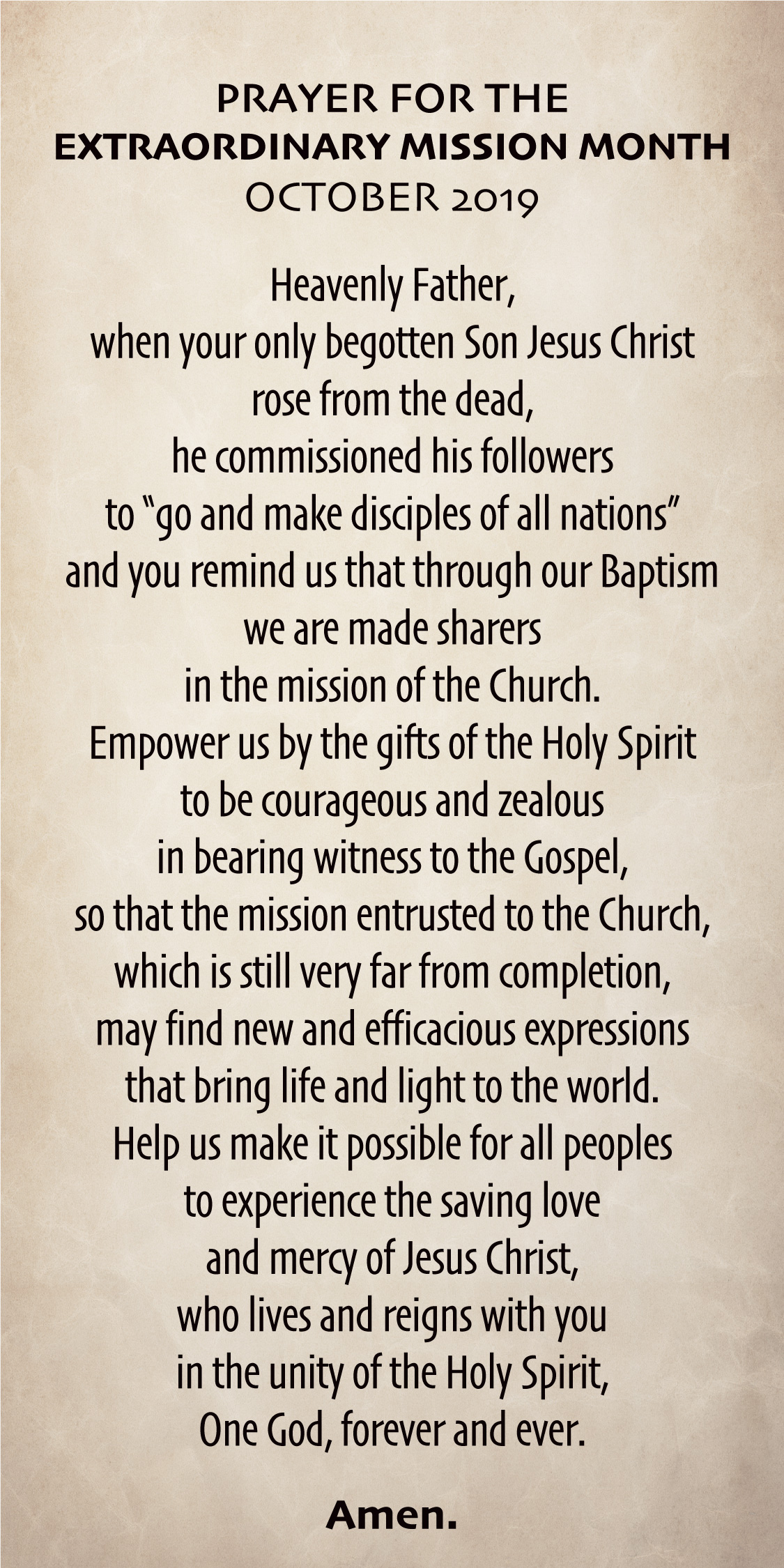 Prayer for the Extraordinary missionary month